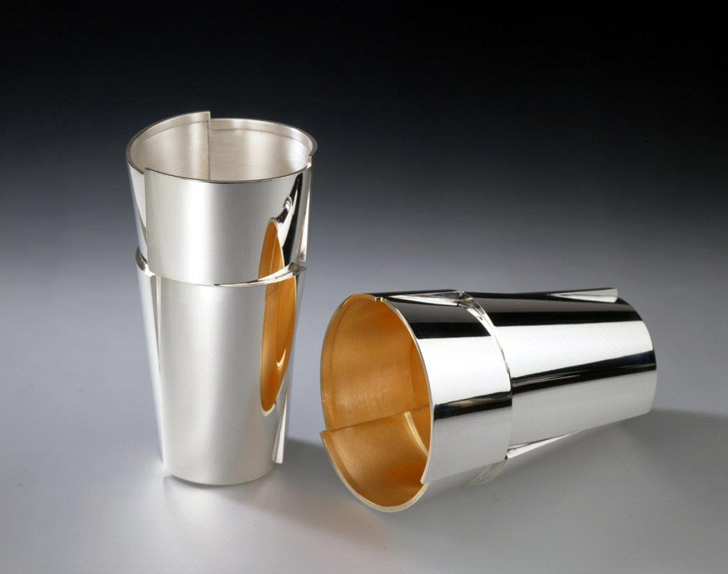 Sterling silver communion cups, designed and executed by silversmith Wouter van Baalen, Schoonhoven 2003