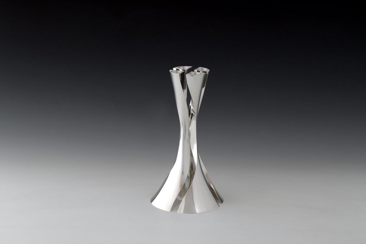 Sterling silver candlesticks Fourfold round, designed and executed by silversmith Wouter van Baalen, Amsterdam 2009