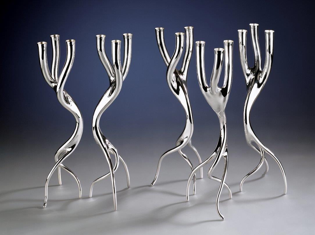 Sterling silver Candle & Flower Tree I, designed and executed by silversmith Wouter van Baalen. Amsterdam 2004
