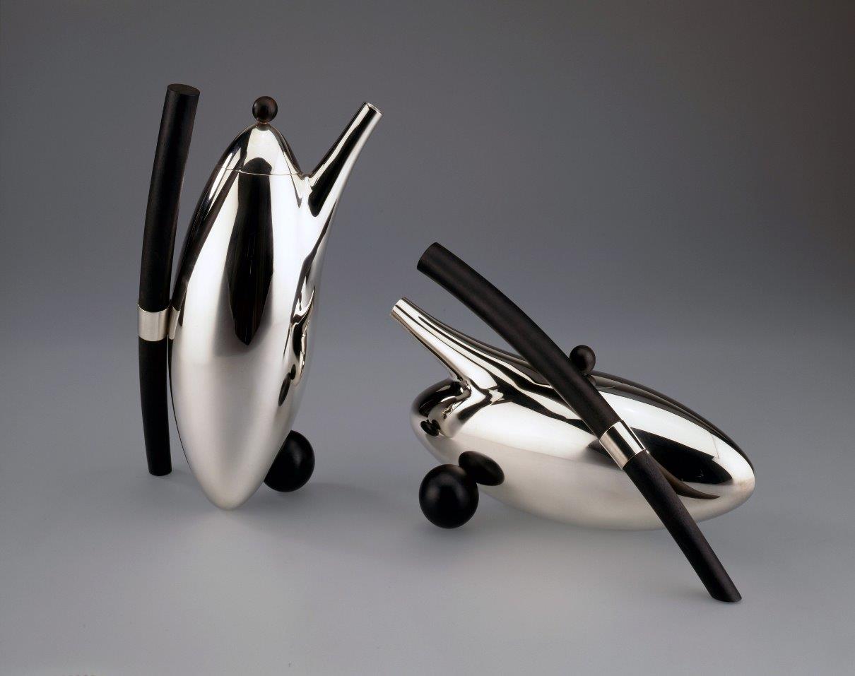 Sterling silver coffee and tea set Ellipsis, designed and executed by silversmith Wouter van Baalen, Schoonhoven 1998