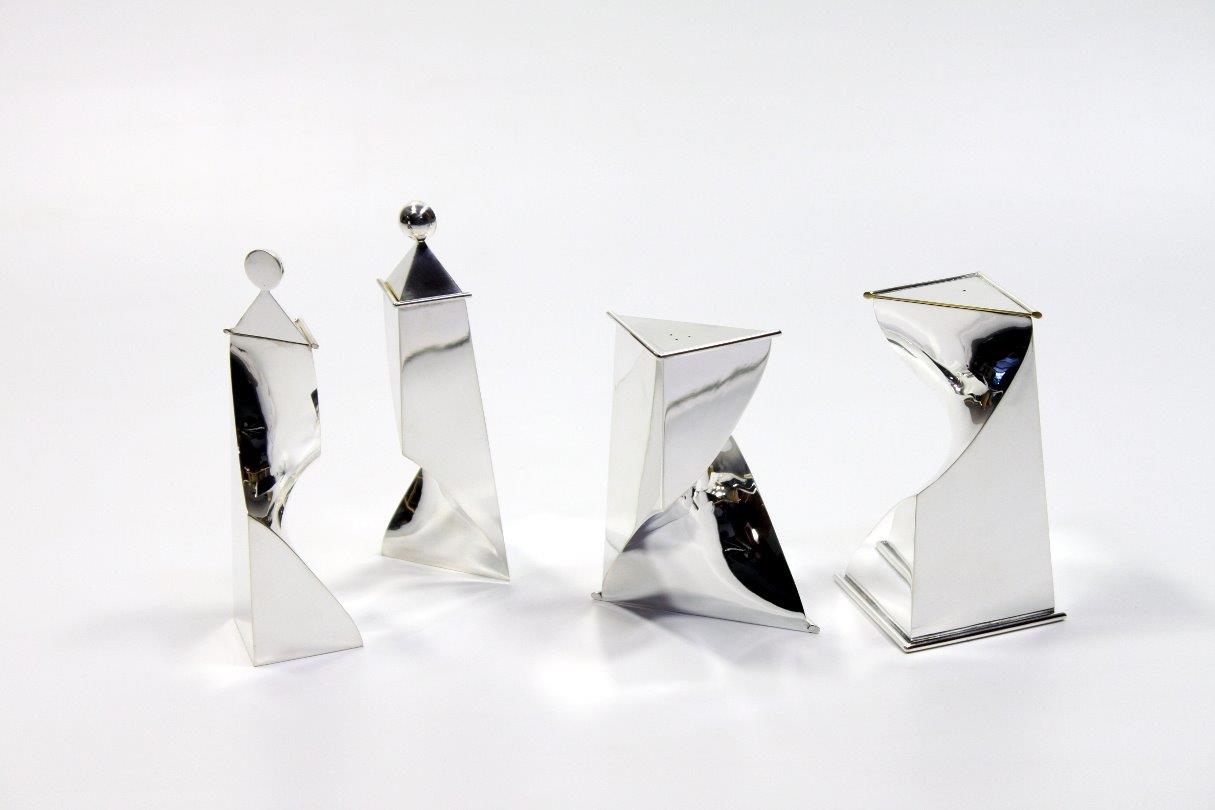 Silver candlesticks Twofold, designed and executed by silversmith Wouter van Baalen, Amsterdam 2009