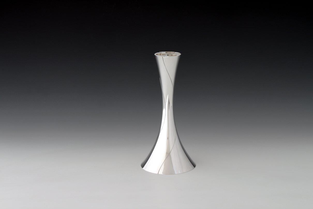 Sterling silver candlesticks Threefold round, designed and executed by silversmith Wouter van Baalen, Amsterdam 2008