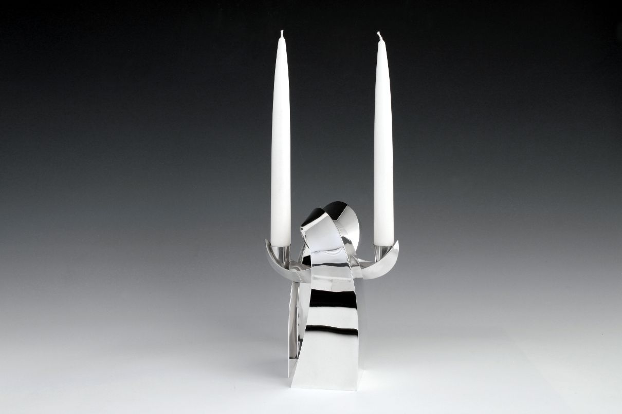 Sterling silver candlesticks Volutes, designed and executed by silversmith Wouter van Baalen, Amsterdam 2014