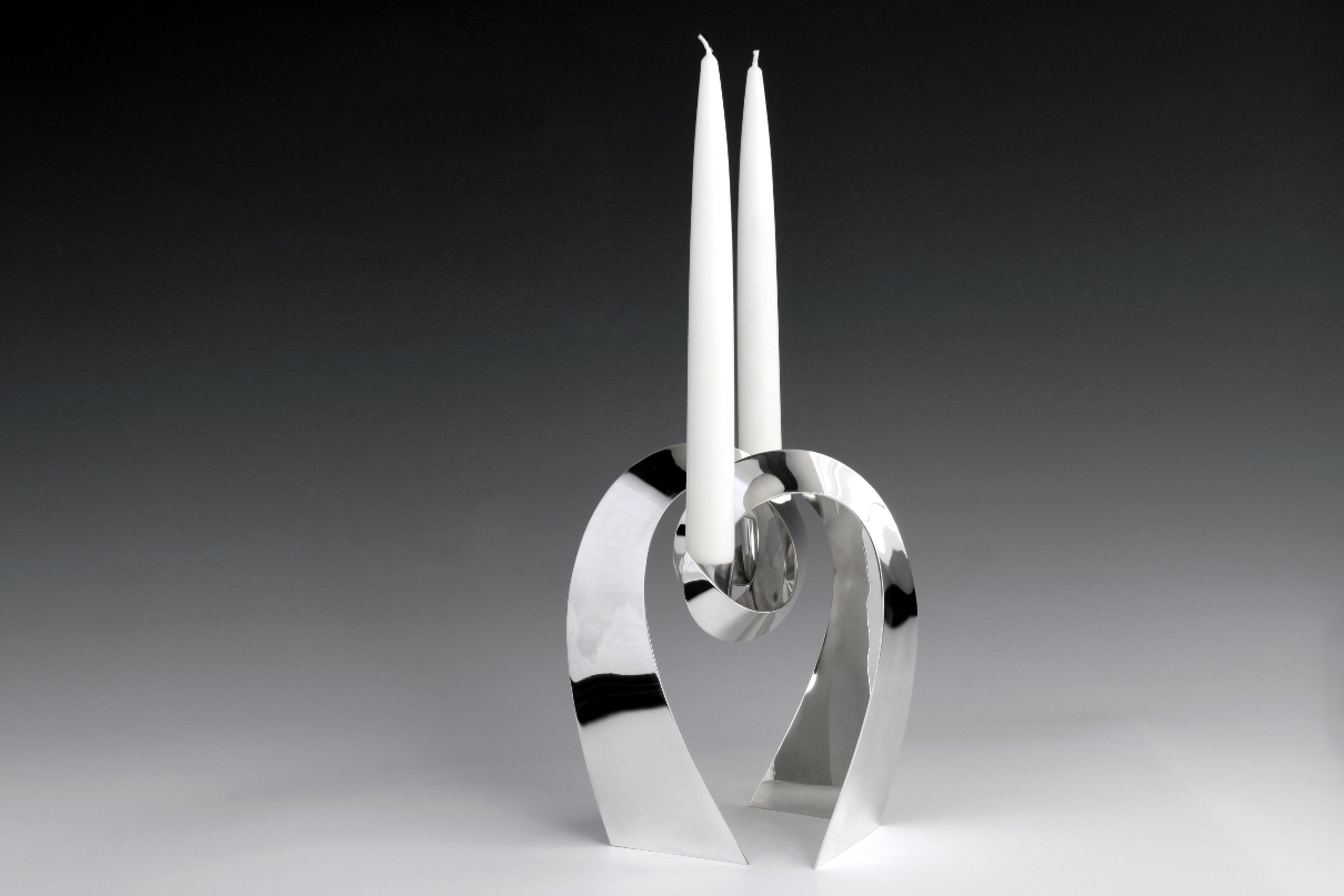 Sterling silver candlesticks Volutes, designed and executed by silversmith Wouter van Baalen, Amsterdam 2014